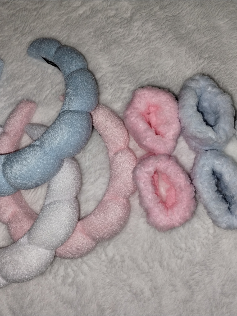 Soft Plush  Headbands and Scrunchies Set - Pink & Light Blue
